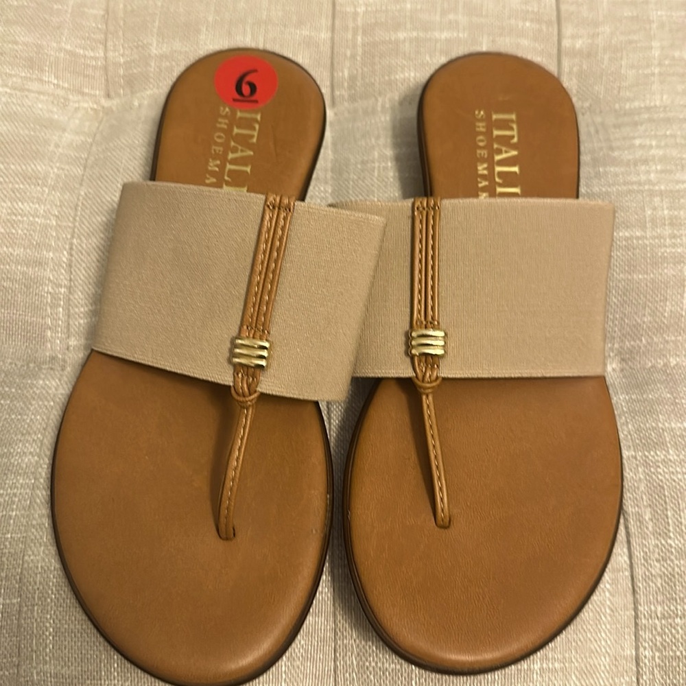 Italian Shoemakers thong stretch sandal with 1 inch demi wedge Size 6. Worn once